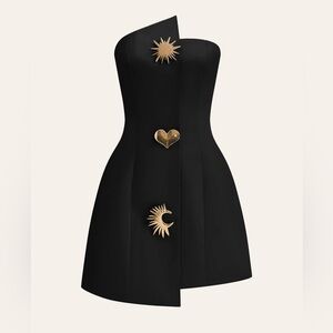 Satin Asymmetrical Embellished Strapless Dress